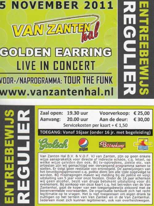 Golden Earring show ticket Nieuw-Vennep - Evenementenhal Van Zanten November 05, 2011